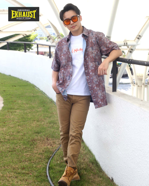 EXHAUST SHORT SLEEVE ROUND NECK T-SHIRT [FREE CUT] 1514