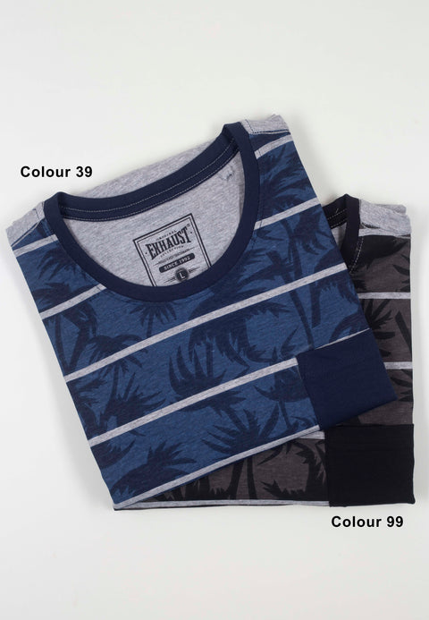 EXHAUST Half Flora Printing Design Round Neck T-Shirt [Regular Fit] 1370